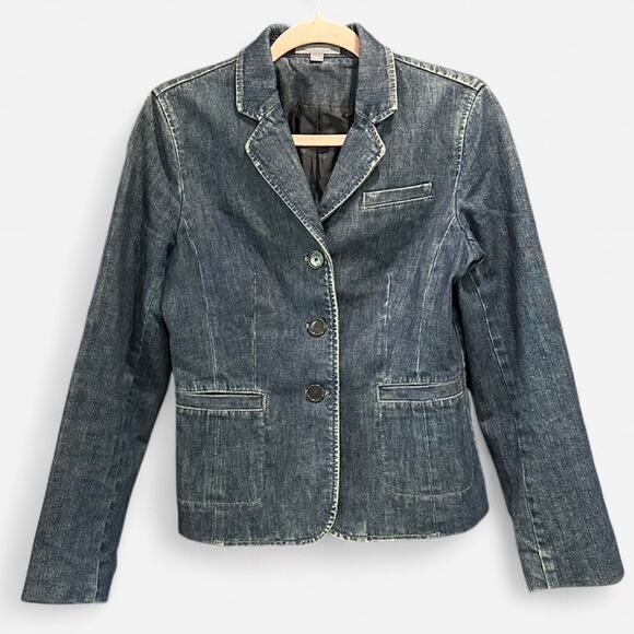 Ann Taylor Structured Denim Blazer Classic 90s Minimalist Tailored Jacket - Picture 2 of 11
